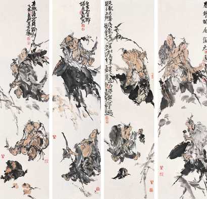 梁占岩 乙酉（2005年）作 人物 四屏